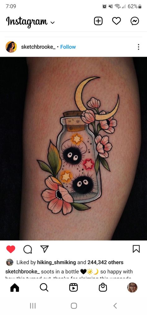 Jar Tattoo, Tatuaje Studio Ghibli, Maching Tattoos, Studio Ghibli Tattoo, Spirit Tattoo, Soot Sprite, Bestie Tattoo, Ghibli Tattoo, Handpoke Tattoo