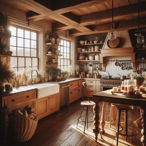 Old Farmhouse Kitchen Rustic, Log Home Kitchen Ideas, Small Cottage Kitchen Ideas, Appalachian Kitchen, Rustic Cottage Kitchens, Old Style Kitchen, Small Rustic Kitchens, Log Home Kitchen, Old Farmhouse Kitchen