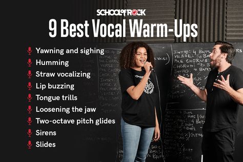 Warming up your voice will allow you to sing better and extend your range comfortably. It is absolutely necessary to always warm up before singing. Here are nine of the best vocal warm-ups used by our skilled, professional vocal instructors. School of Rock singing lessons help with all aspects of vocals, from proper warm-ups & basic voice training to best vocal practices and sustainability. Get Paid As An Audiobook Voice Actor, Voice Tips For Singers, Vocal Practice Tips, Singing Anatomy, How To Get A Better Singing Voice, How To Become A Better Singer, Vocals Training, How To Sing Better, Voice Training Exercises