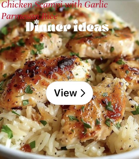 Lemon8 · Chicken Scampi with Garlic Parmesan Rice · @Mindi Shepard Garlic Parmesan Rice, Parmesan Rice, Chicken Scampi, Rice Dinner, Skillet Dinners, Garlic Parmesan, Chicken Breast Recipes, Chicken Broth, Yummy Recipes