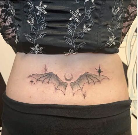 Bat Impression Lower Back Tattoo Bat Tattoo Lower Back, Bat Lower Back Tattoo, Bat Tramp Stamp Tattoos, Bat Tramp Stamp, Bat Wings Tattoo, Bat In Flight, Bats Tattoo, Bats Tattoo Design, Lower Back Tattoo Designs