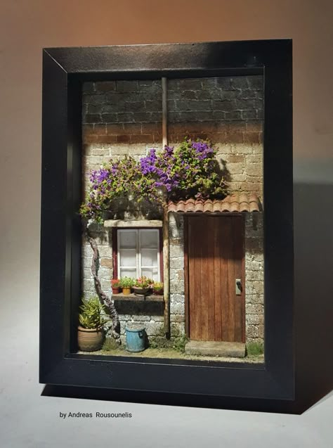 Framed Diorama, Miniature Diorama, Box Frame Diorama, Room Boxes Miniature Dioramas, Miniature Window, Dollhouse Shadow Box Miniature Rooms, Room Box Miniatures, Shadow Box Art, Miniature Projects