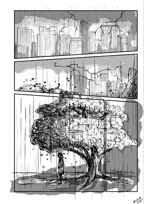 Raining Scenery Drawing, Manga Clouds, Thunder Storm Drawing, Raining Sketch, Thunder Drawing, Rain Sketch, Drawing Rain, Rain Window, Rainy Sky