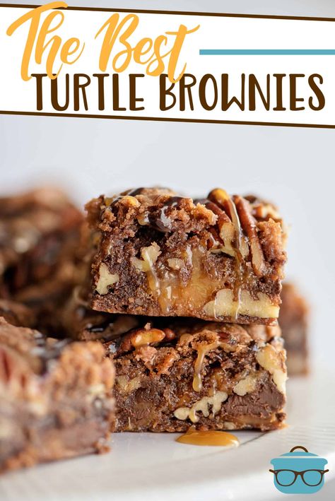 This recipe for Turtle Brownies are not only scrumptious, they are incredibly easy to make with delicious layers of chocolate and caramel! Turtle Dessert, The Country Cook Recipes, Turtle Recipe, Cake Mix Brownies, Chocolate Brownies Recipe, Turtle Brownies, German Chocolate Cake Mix, Dessert Bakery, Food Tiktok