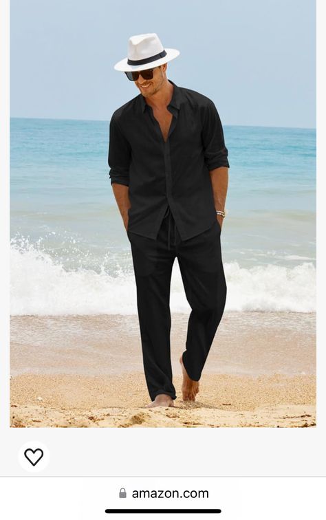 Black Pants Outfits, Bali Outfits, Honeymoon Clothes, Black Pants Outfit, Black Outfit Men, Bad Man, Gentleman Aesthetic, Beach Suit, Dressing Ideas