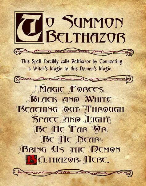 This spell forcibly calls Belthazor by connecting a witch's magic to this demon's magic Magic Forces Black and White Reaching out through Space and Light Be he far or Be he near Bring us the demon Belthazor here Demon Summoning Spells, Feminine Herbs, Bill Dip, Witchy Rituals, Demon Spells, Lilith Symbol, Summoning Spirits, Dark Magic Spells, Summoning Spells