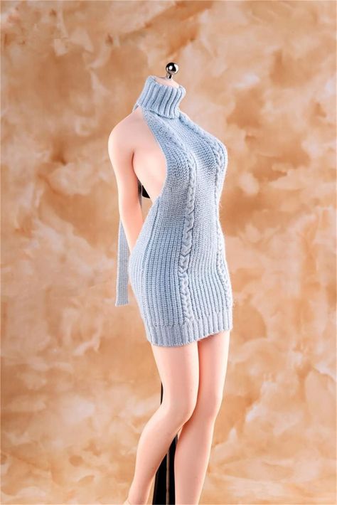 Amazon.com: 1/6 Scale Female Clothes, Women Backless Knitted Sweater Dress Turtleneck Sweater Costume Outfit Clothing for 12inch Female PH TBL JO Action Figure (Backless Version-Blue, 1/6 Scale) : Toys & Games Backless Turtleneck Dress, Backless Turtleneck, Knitted Sweater Dress, Female Clothes, Hip Skirt, Turtleneck Sweater Dress, Clothes Women, Costume Outfits, Knit Sweater Dress