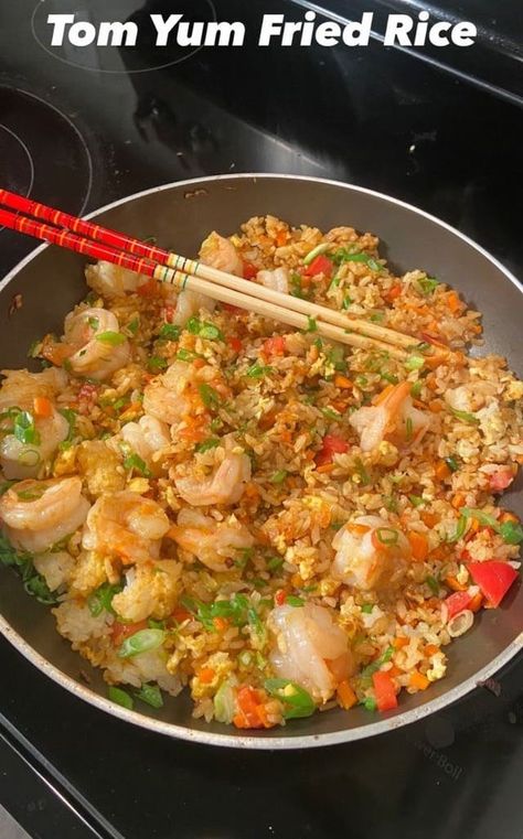 Tom Yum Fried Rice | groovyfoodiess Tom Yum Rice Recipe, Tom Yum Fried Rice, Tom Yum Paste, Chicken Fried Rice Recipe, Tom Yum Soup, Kaffir Lime Leaves, Tom Yum, Rice Side Dishes, Kaffir Lime