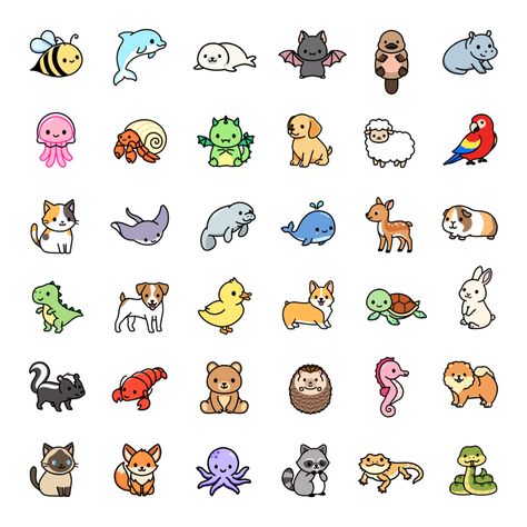 You guys loved my last mega pack, so I made another one! Includes 36 cute animals Small Things To Print Out, Cute Simple Drawings Animals, Cute Animals Design, Cute Zoo Animal Drawings, Cute Animals Stickers Printable, Little Animals Drawings, Cute Little Animals Drawings, Drawing Ideas Cute Animals, Cute Drawings Animals