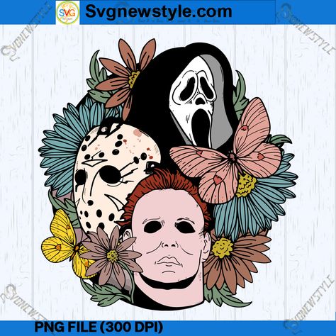 Halloween Floral, Halloween Horror Movies, Pretty Halloween, Floral Png, Horror Movie Characters, Holiday Patterns, Horror Characters, Flower Svg, Free Halloween