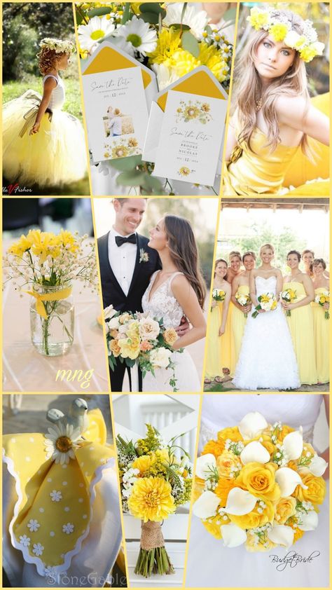 Pale Yellow Weddings, Light Yellow Weddings, Daffodil Wedding, October Wedding Colors, Grey Wedding Theme, Marigold Wedding, Summer Wedding Style, Wedding Theme Color Schemes, White Wedding Ceremony