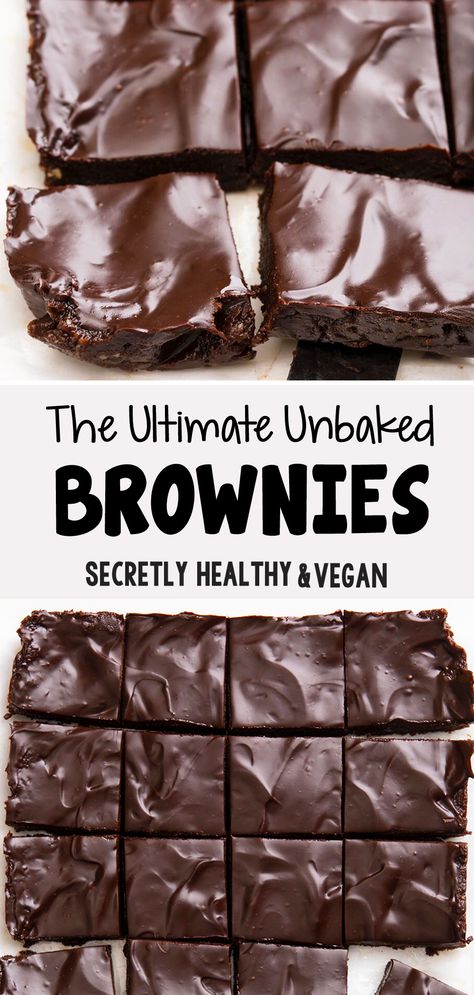 The Ultimate Unbaked Brownies Heart Healthy Brownies, No Bake Date Brownies, Unbaked Brownies, Dates Smoothie, Vegan Brownie Recipe, Healthy Bakes, Bake Brownies, Almond Butter Brownies, Raw Brownies