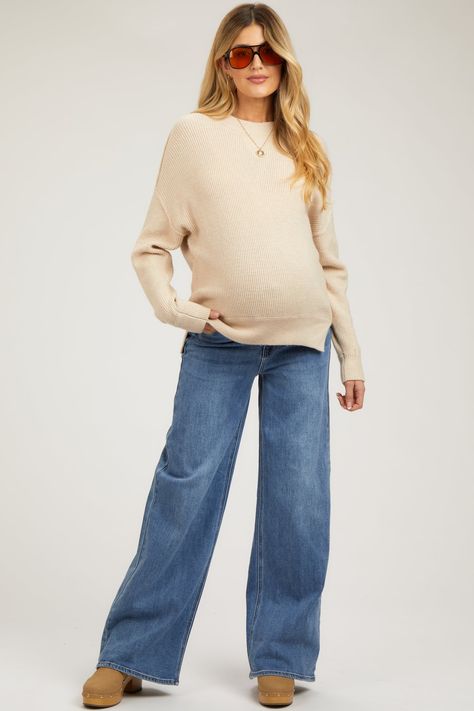 Blue Wide Leg Maternity Jeans Wide Leg Maternity Jeans, Pregnancy Outfits Casual, Best Maternity Jeans, Pregnancy Fashion Winter, Pregnancy Fashion Fall, Maternity Lounge Wear, Fall Maternity Outfits, Casual Maternity Outfits, Winter Maternity Outfits