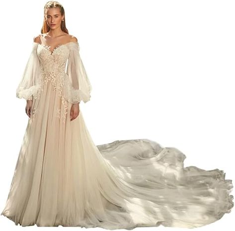 Bridal Beach Wedding Dresses 2023 Color Long Applique Lace Puffy Sleeves Bridal Gowns for Women at Amazon Women’s Clothing store Wedding Dresses 2023, Bell Sleeve Wedding Dress, Modest Bridal, Beach Wedding Dresses, 2023 Color, Gowns For Women, V Neck Wedding Dress, Beach Bridal, Sleeve Wedding Dress