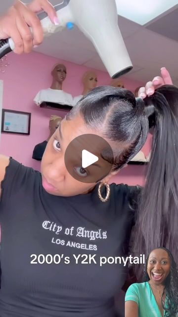 VoiceOfHair ®️ on Instagram: "Recreating a classic hairstyle😍🔥⁣
⁣
@leeaswigboutique is taking us back with this swoop and twist ponytail 👏🏾 It’s definitely giving early 2000s vibes and she snapped💕⁣ 
⁣
Do you remember this style?✨⁣#voiceofhair ⁣
⁣⁣
#longhairstyles #teamnatural #healthyhairgoals #lowponytail #aaliyah #naturalhair #y2khair #y2kstyle #throwbackstyle" 90s Ponytail Hairstyles, 2 Ponytails With Swoop, Slick Ponytail Weave With Swoop, Middle Part High Ponytail, Ponytail Hairstyles With Swoop, Side Swoop Ponytail, Swoop Ponytail Weave, Side Part Ponytail, Early 2000s Hairstyles