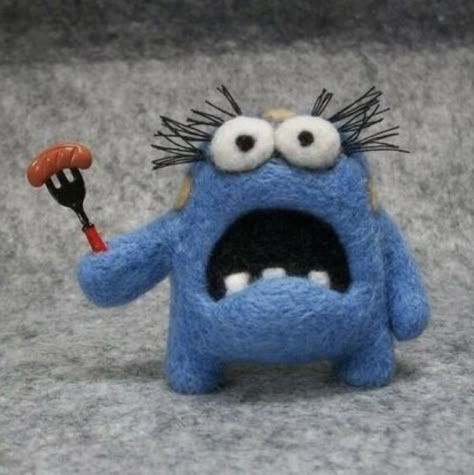 Felted Monsters, Needle Felt Doll, Tovad Ull, Felt Monster, Teddy Bears For Sale, Blue Monster, Needle Felting Diy, Bear Teddy, Monster Dolls