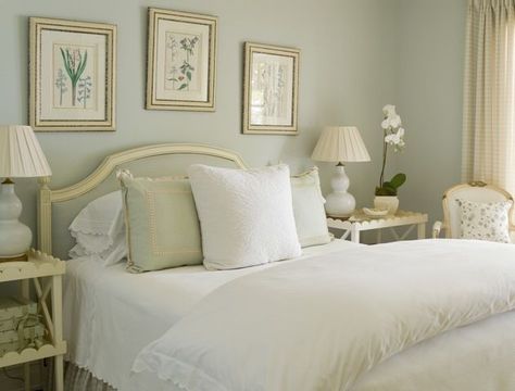 sage green master bedroom | Soothing bedroom colors, sage green, white and cream... Soothing Bedroom Colors, Sage Bedroom, Soothing Bedroom, Swiss Coffee, Sage Green Bedroom, White Bed, Relaxing Bedroom, Traditional Bedroom, Dreamy Bedrooms