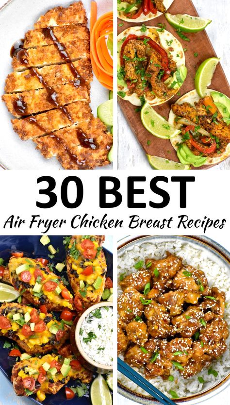 The 30 BEST Air Fryer Chicken Breast Recipes - GypsyPlate Air Fryer Dinner Recipes Chicken, Air Fryer Chicken Ideas, Easy Air Fryer Meals Healthy Chicken, Air Fryer Chicken Healthy, Healthy Air Fryer Chicken Recipes, Easy Air Fryer Chicken Recipes, Chicken Breast In Air Fryer Recipes, Airfryer Chicken Breast Recipes, Air Fry Chicken Recipes