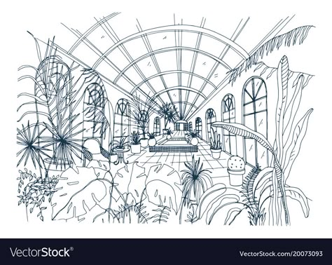 Interior Greenhouse, Greenhouse Interior, Panoramic Windows, Freehand Drawing, Window Drawing, Isometric Drawing, Drawing Interior, Greenhouse Interiors, Interior Sketch