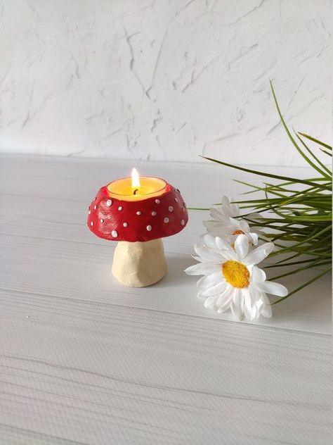 Stick Decor, Clay Candle Holders, Mushroom Tea, Clay Candle, Amanita Muscaria, Diy Air Dry Clay, Air Dry Clay Projects, ดินปั้น Polymer Clay, Clay Diy Projects