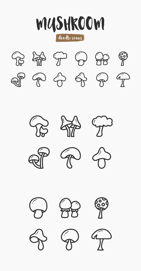 Mushroom Hand-Drawn Doodle Icons Mini Tats Mushroom, Hand Tattoos Mushroom, Earthy Doodles Easy, Cool Mushroom Art, Mushroom Simple Tattoo, Mushroom Logo Ideas, Cute Mushroom Drawing Easy, Mushrooms Outline, Simple Things To Doodle