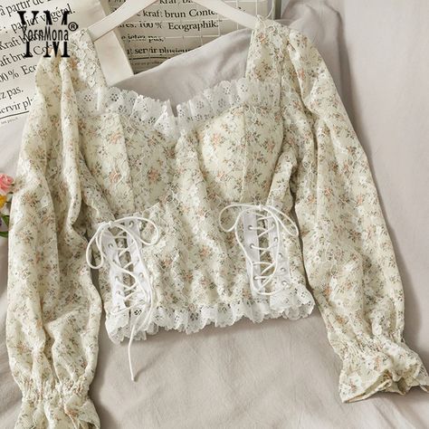 Smarter Shopping, Better Living! Aliexpress.com The 90s Fashion, Moda Floral, Floral Chiffon Blouse, Cottagecore Outfits, Patch Work Blouse, Y2k Aesthetic Outfits, Beautiful Blouses, Blouse Styles, Lace Tops