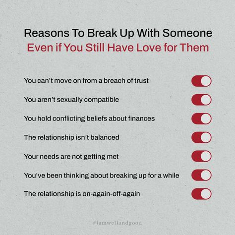 Naturally, no relationship is sunshine and rainbows 24/7, but how do you know if your concerns are reasons to break up with someone? In a scenario where you still have love for your partner, but aren’t totally happy, it can be a tough call. Head to the link in our bio, where relationship coaches and therapists share how to figure out if you should break up with a partner when you’re on the fence, plus a list of common reasons to most definitely break up with someone (and exactly how to do tha... How To Know If You Should Break Up, How To Know If You Love Someone, How To Break Up With Someone, Reasons To Break Up, No Relationship, Breaking Up With Someone, Relationship Posts, If You Love Someone, Be With Someone