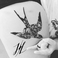 Flowered swallow by Marjorianne Swallow Bird Tattoo With Flowers, Barn Swallow Tattoo, Swallow Bird Tattoos, Rose Sketch, Swallow Tattoo, Swallow Bird, Bird Tattoo, Swallows, Birds Tattoo