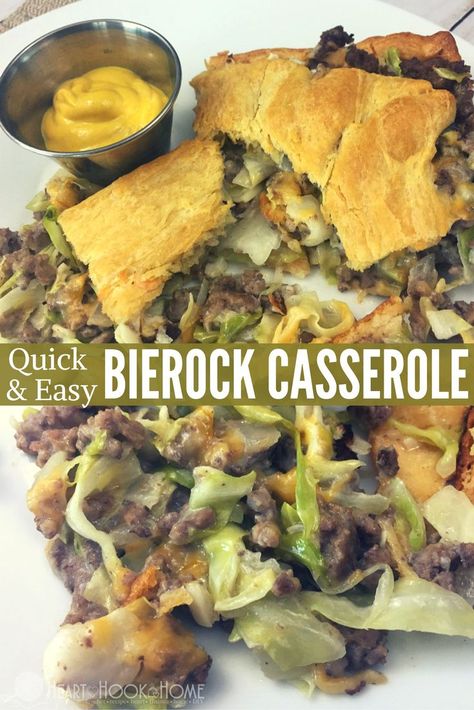 Bierock Casserole, Bierocks Casserole Recipe, Bierocks Recipe Easy, Recipe With Cabbage, Garlic Cabbage, Bierocks Recipe, Easy Crescent Rolls, Beef Casserole Recipes, Crescent Roll