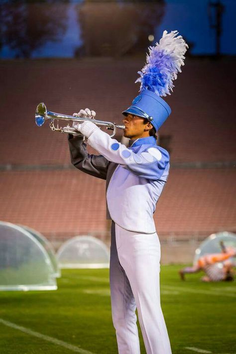 2015 Blue Knights Blue Marching Band Uniform, Marching Band Trumpet, Play Trumpet, Marching Band Uniforms, Band Uniforms, Drum Corps International, Drum Corps, Band Stuff, Color Guard