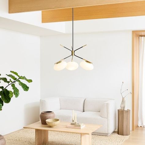 Modern Chandeliers & Island Lights | West Elm Family Room Light Fixture, Family Room Light, Modern Chandelier Dining Room, Chandelier Dark, Modern Chandelier Dining, Mid Century Dining Room, Rectangle Chandelier, Metal Canopy, 3 Light Chandelier