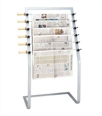 Peter Pepper Besides the ever-present magazine, newspapers are another great way to keep guests occupied in a reception area. This newspaper rack will enable you to keep any newspapers organized in a visually appealing organizer. Guests will be nothing short of impressed when you adorn your office with these stylish newspaper holders. | Peter Pepper Newspaper Holder, Metal in Silver, Size 51"-54"H X 35"W X 4"-18"D | Wayfair Newspaper Storage, Newspaper Rack, Newspaper Stand, Newspaper Holder, Reception Area, Doctor Office, Book Stands, Container Organization, Reception Areas