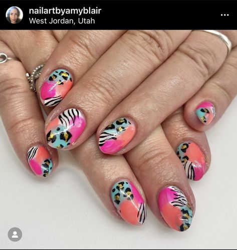 Zoo Themed Nails, Pastel Animal Print Nails, Wild One Nail Design, Cheetah Flower Nails, Wild Animal Nails, Animal Nails, Manicure Ideas, Wild Animal, Stiletto Nails