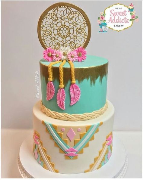 Pocahontas Cake, Dream Catcher Cake, Boho Cake, Boho Birthday Party, Baby Shower Cakes Girl, 16 Cake, Cupcakes Decorados, Baby Shower Vintage, Boho Birthday