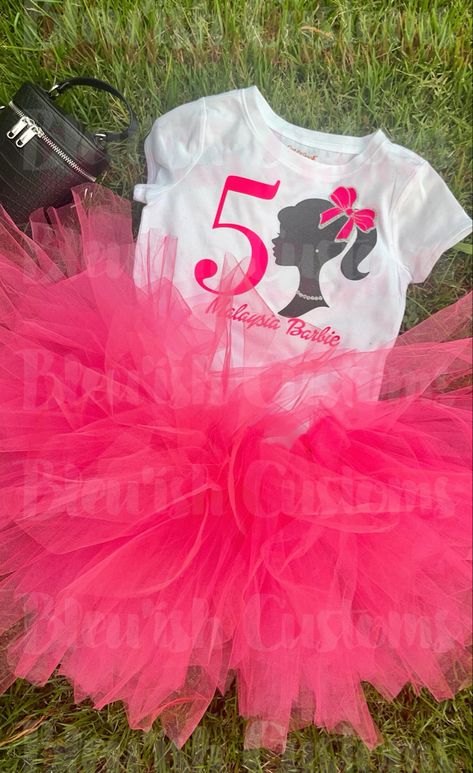 Barbie inspired tutu and T-shirt. Barbie Birthday Outfit, Barbie Tutu, Barbie Inspired, Barbie Birthday, Birthday Outfit, Barbie Doll, Barbie Dolls, Tulle Skirt, Birthday Parties