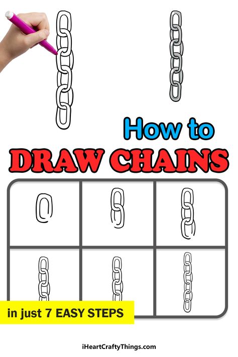 How To Draw A Chain Step By Step, Chain Drawing Easy, Chain Link Drawing, Drawing Chains, How To Draw Chains, Chain Drawing, English Drawing, Easy Graffiti Drawings, Easy Drawing Steps