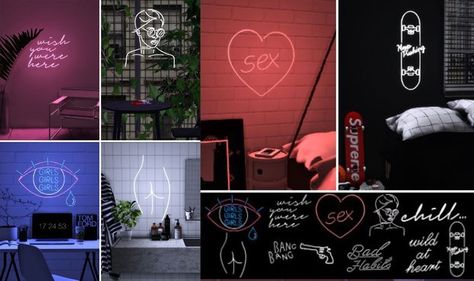 Sims 4 NEON SIGNS SET #3 Sims 4 Alt Furniture, The Sims 4 Cc Neon Lights, Sims 4 Neon Clothes, Led Light Sims 4 Cc, Sims 4 Neon Cc, Sims 4 Neon Signs, Sims 4 Neon Lights Cc, Sims 4 Strip Club Cc, Sims Kitchen