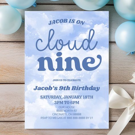 9th Birthday Party, Cloud Theme, Birthday Lights, Birthday Party Design, 9th Birthday Parties, On Cloud Nine, Birthday Invites, House Layout, Cloud Nine