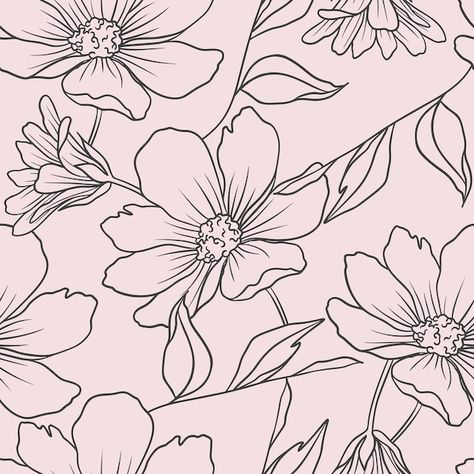 Flower Allover Pattern, Outline Flowers, Flower Pattern Design Prints, Leaves Sketch, Flower Seamless Pattern, Flower Pattern Drawing, Botanical Flower Art, Floral Saree, Drawn Flowers