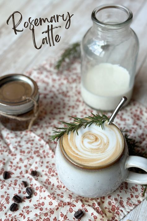 Espresso, velvety frothed milk, and aromatic sprigs of fresh rosemary combine to make the perfect latte. It's one of my favorite drinks to enjoy in cold winter months. Syrup Recipes For Coffee, Winter Coffee Syrup, Rosemary Coffee, February Food, Breville Espresso Machine, Breville Espresso, Rosemary Syrup, Syrup Recipes, Rosemary Simple Syrup