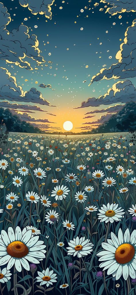 Nature Aesthetic Sunset, Flowers Colorful, Aesthetic Sunset, Abstract Art Wallpaper, White Daisies, Cute Simple Wallpapers, For Wallpaper, Cool Wallpapers Art, Wallpaper Art