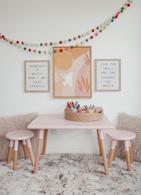 Toddler Girl Playroom, Ikea Kids Table, Small Playroom, Kids Bedroom Art, Baby Playroom, Basement Playroom, Girls Playroom, نباتات منزلية, Toddler Playroom