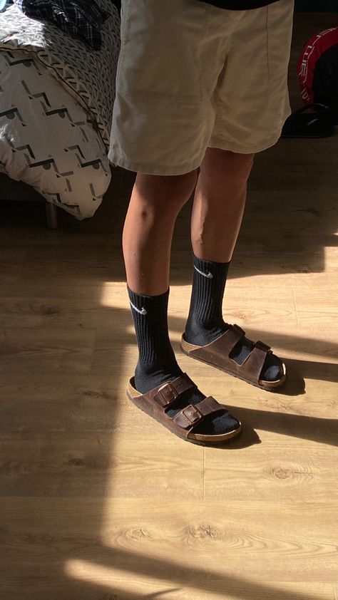 ig : charlie.bvt Mens Socks And Sandals, Men Socks Outfit, Birkenstock Arizona Outfit, Birkenstocks With Socks, Birkenstock Sandals Outfit, Socks Outfit, Birkenstock Men, Sneakers And Socks, Men Sandals