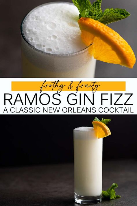 Ramos Fizz Recipe, Ramos Gin Fizz Recipe, Gin Fizz Recipe, Gin Fizz Cocktail, Ramos Gin Fizz, Breakfast Drinks, Flavoured Gin, Mint Simple Syrup, Refreshing Beverages