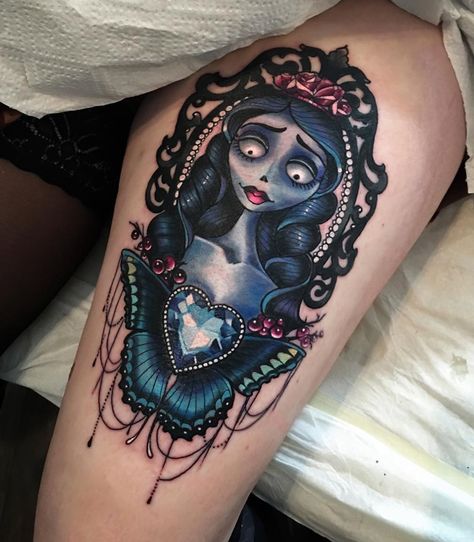 Corpse Bride Leg Tattoo | Best tattoo ideas & designs Corpse Bride Tattoo, Tim Burton Tattoo, Catrina Tattoo, Tattoo Practice, Brides With Tattoos, Witch Tattoo, Disney Tattoo, Halloween Tattoo, Horror Tattoo