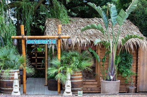 Tiny Backyard House, Tiki Bars Backyard, Tiki Bars Diy, Garden Bars, Outdoor Tiki Bar, Day Spas, Shed Of The Year, Tiki Bars, Tiki Bar Decor