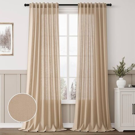 Amazon.com: Beige Linen Curtains 102 Inches Long 2 Panel Set for Living Room Sunlight Filtering Sheer Privacy Faux Linen Drapes Vintage Farmhouse Back Tab Pleated Oatmeal Tan Extra Long Curtains 102" Length : Home & Kitchen Light Brown Curtains, Tan Curtains, Taupe Curtains, Extra Long Curtains, Bedroom Rustic, Brown Curtains, Linen Curtain Panels, Retro Farmhouse, Linen Curtain