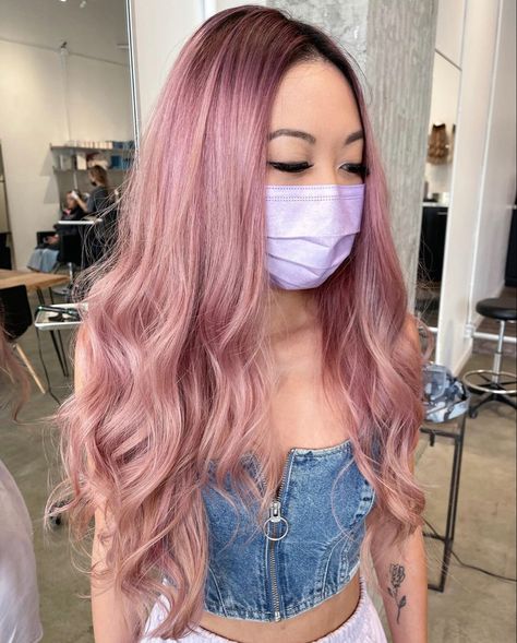 Pastel Pink Hair With Shadow Root, Pink With Shadow Root, Pink Hair Shadow Root, Pink Hair With Shadow Root, Pink Hair With Dark Roots, Pink Shadow Root, Dusty Pink Hair, Light Pink Hair, Hair Shadow