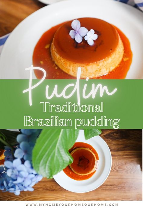 Brazilian pudim is a classic recipe in South American homes. Using simple ingredients that you probably already have on hand, Brazilian flan is an easy way to taste a traditional Brazilian food. Brazilian recipes use sweetened condensed milk for sweetener. Great in texture, with a simple syrup, this Brazilian dessert is a favorite dessert in Brazil. Brazilian food recipes | dessert from Brazil | pudim | flan | Brazilian baked pudding | international recipes Brazilian Christmas Traditions, Brazilian Meals Recipes, Brazilian Finger Food, Brazilian Pudding, Brazilian Meals, Brazilian Pastel Recipe, Brazilian Flan Recipe, Brazilian Flan, Brazilian Food Recipes