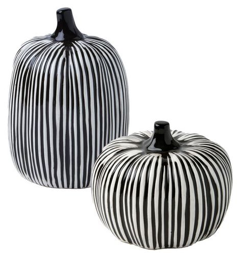 Halloween Ceramic White & Black Striped Pumpkin by Place & Time | JOANN Black And White Fall Decor, Halloween Decorations Skeleton, Pumpkin Candlesticks, Skeleton Decor, Halloween Camping, Ceramic Pumpkin, Skeleton Decorations, Halloween Spooktacular, Halloween Supplies